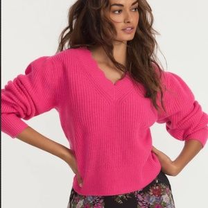 Love Shack Fancy-Celestina V-Neck sweater-Pink-Wool/Cashmere-Small-NWT